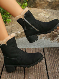 Thumbnail for Suede Faux Fur Block Heel Boots