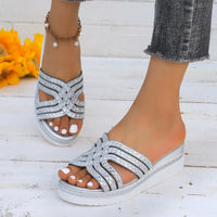 Thumbnail for Rhinestone Open Toe Wedge Sandals