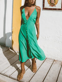 Thumbnail for Buttoned Plunge Midi Cami Dress