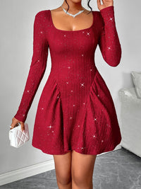 Thumbnail for Backless Glitter Square Neck Long Sleeve Mini Dress