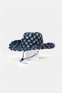 Thumbnail for Fame Checkered Fringe Denim Cowboy Hat
