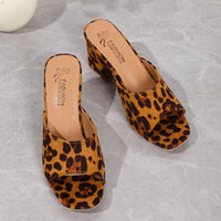 Thumbnail for Leopard Block Heel Suede Sandals