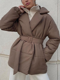 Thumbnail for Puffer Long Sleeve Winter Coat with Belt