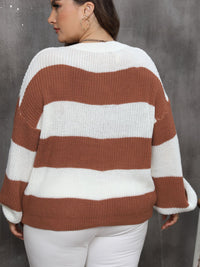 Thumbnail for Plus Size Striped Round Neck Long Sleeve Sweater