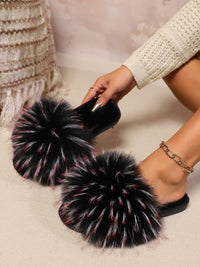 Thumbnail for Fuzzy Open Toe Flat Sandals