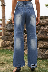 Thumbnail for Distressed Buttoned Loose Fit Jeans