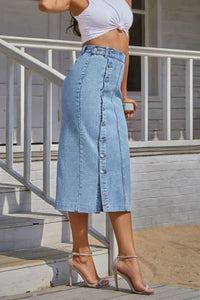 Thumbnail for Buttoned Split Denim Skirt