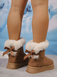 Thumbnail for Faux Fur Suede Round Toe Boots