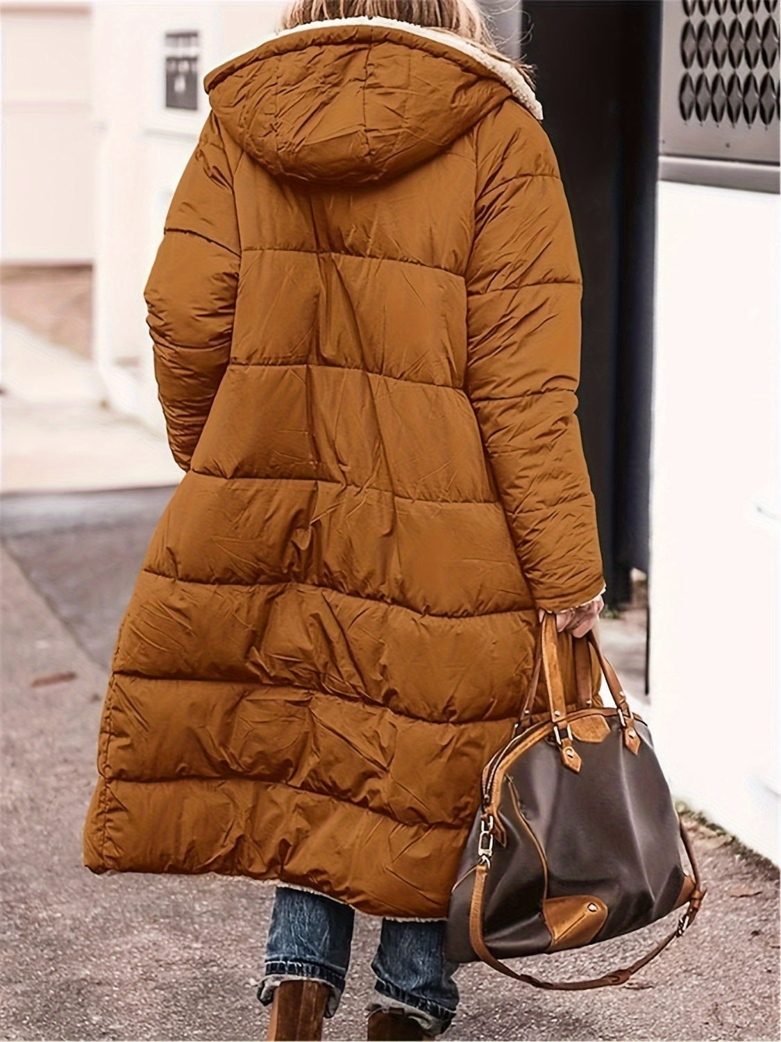 Plus Size Zip Up Sherpa Hooded Coat