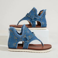 Thumbnail for Studded Raw Hem Flat Sandals