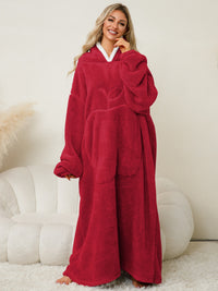 Thumbnail for Pocketed Contrast Long Sleeve Hooded Lounge Dress