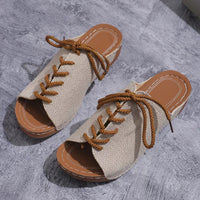 Thumbnail for Lace-Up Open Toe Wedge Sandals