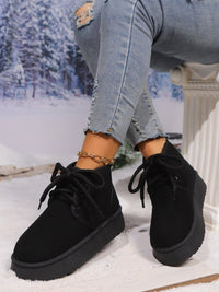 Thumbnail for Lace Up Round Neck Platform Suede Boots