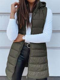 Thumbnail for Plus Size Zip Up Hooded Vest Coat