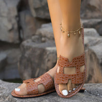 Thumbnail for Crocodile Pattern Open-Toe PU Leather Sandals