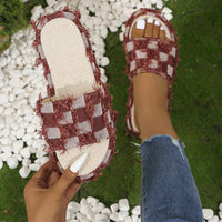 Thumbnail for Fringe Checkered Platform Sandals