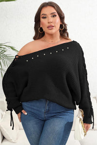 Thumbnail for Plus Size One Shoulder Beaded Sweater