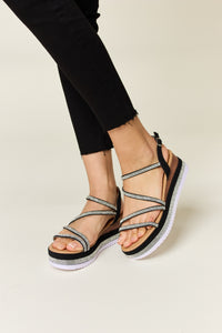 Thumbnail for Forever Link Rhinestone Strappy Wedge Sandals
