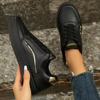 Thumbnail for PU Leather Round Toe Flat Sneakers