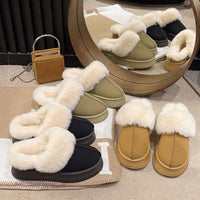 Thumbnail for Suede Faux Fur Round Toe Platform Slippers