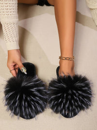 Thumbnail for Fuzzy Open Toe Flat Sandals