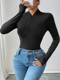 Thumbnail for Perfee Half Zip Long Sleeve Bodysuit