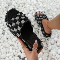 Thumbnail for Plaid PU Leather Platform Sandals