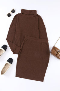 Thumbnail for Mock Neck Long Sleeve Top and Slit Skirt Set