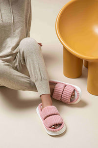 Thumbnail for Open Toe Fluff Platform Slippers