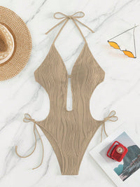 Thumbnail for Textured Cutout Tied One-Piece Swimwear