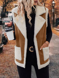 Thumbnail for Full Size Contrast Open Front Sherpa Vest Coat