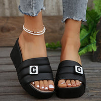 Thumbnail for Letter Trim Wedge Sandals