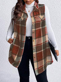 Thumbnail for Honey Plus Size Pocketed Plaid Button Up Vest Coat