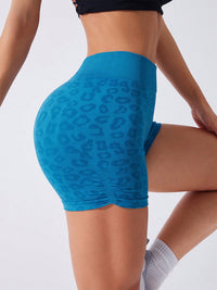 Thumbnail for Ruched Leopard High Waist Active Shorts