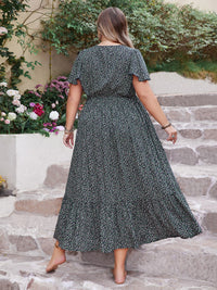 Thumbnail for Plus Size Printed V-Neck Flutter Sleeve Midi Dress