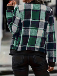 Thumbnail for Plus Size Plaid Baseball Collar Zip Up Jacket