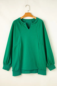 Thumbnail for Plus Size Cutout Hem Notched Long Sleeve Sweatshirt