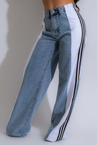 Thumbnail for Contrast Side Striped Wide Leg Jeans