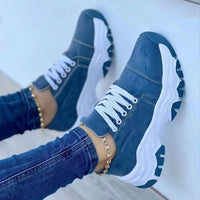 Thumbnail for Lace-Up Round Neck Platform Sneakers