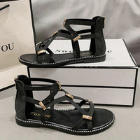 Thumbnail for Open Toe Back Zipper Flat Sandals