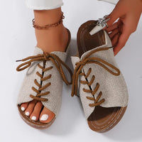 Thumbnail for Lace-Up Open Toe Wedge Sandals