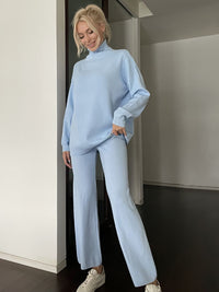 Thumbnail for Turtleneck Long Sleeve Top and Drawstring Pants Sweater Set