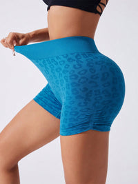 Thumbnail for Ruched Leopard High Waist Active Shorts