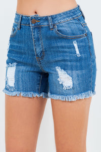 Thumbnail for American Bazi High Waist Distressed Frayed Denim Shorts