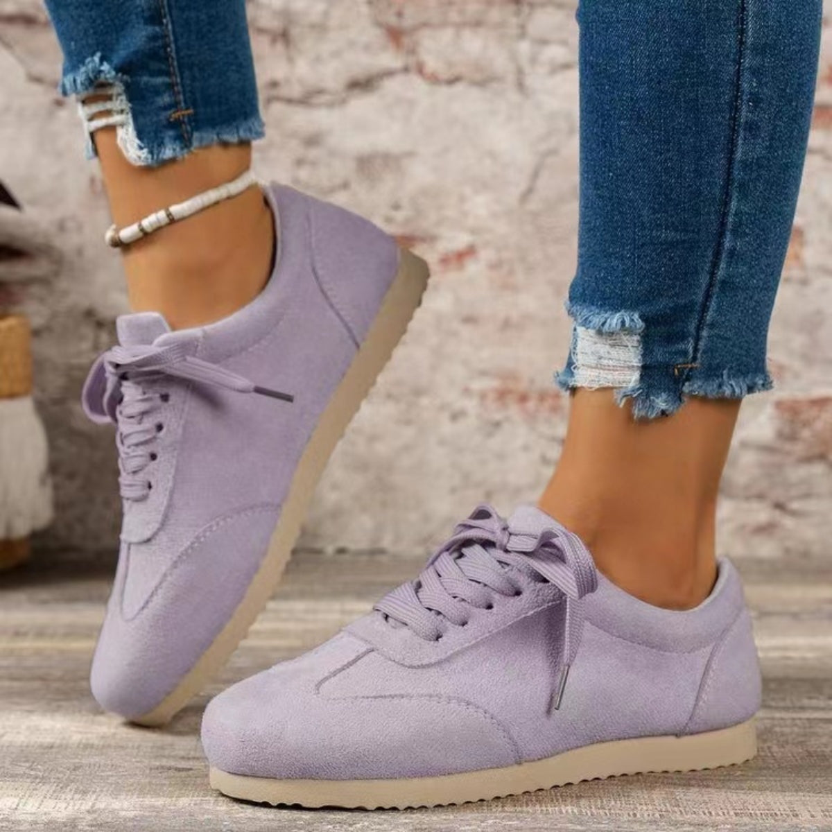 Suede Lace-Up Flat Sneakers