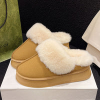 Thumbnail for Suede Faux Fur Round Toe Platform Slippers