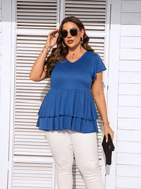 Thumbnail for Plus Size V-Neck Flutter Sleeve Blouse