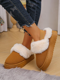 Thumbnail for Faux Fur Round Toe Platform Slippers