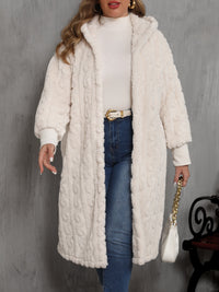 Thumbnail for Plus Size Open Front Hooded Plush Coat