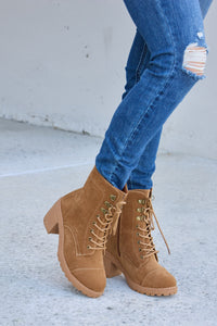Thumbnail for Forever Link Lace-Up Zipper Detail Block Heel Boots
